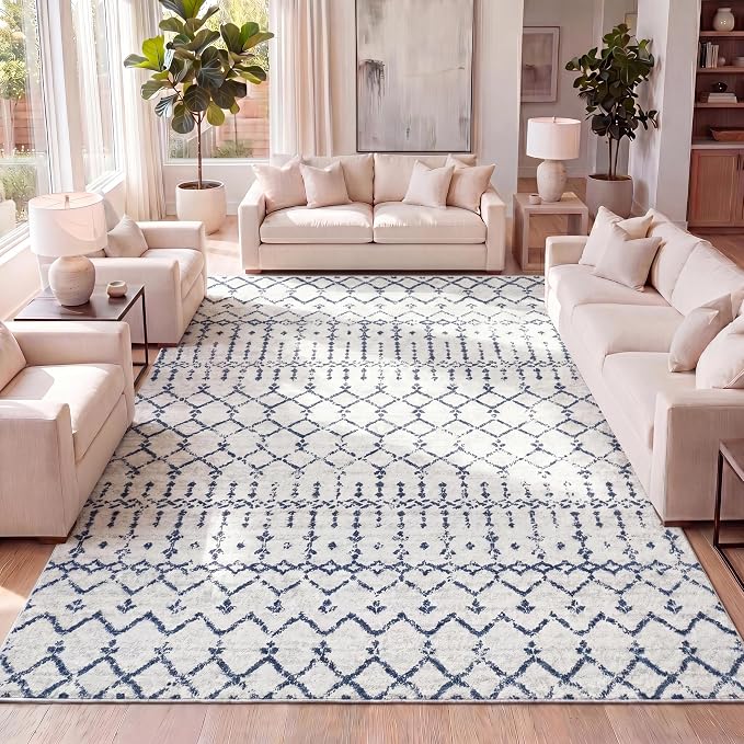 JONATHAN Y Boho Vintage Diamond Cream/Navy Indoor Area Rug 5X8 ft, Moroccan Hype by JONATHANY