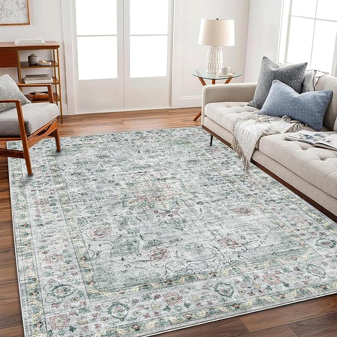 CHAMPLANT Washable Area Rug 9'x12' Boho Design Non-Shedding Easy Care Ideal - Image 2