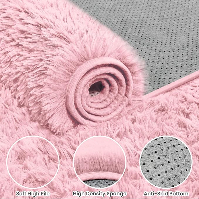 4x6 Area Rugs for Living Room Rug: Soft Fluffy Shag Pink Rugs for Bedroom - Image 6