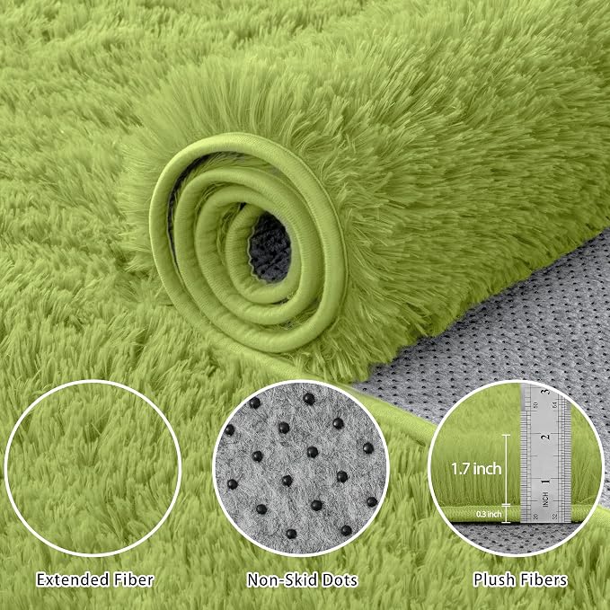 8x10 Area Rug for Living Room:Ultra Soft Fluffy Shag Light Green Rugs, Large - Image 5