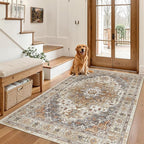 Madane Area Rug 4x6 Washable Rugs: Vintage Living Room Rug Soft Low Pile Non - Image 3