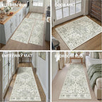 Neutral Kitchen Rug Set of 3 Washable Green Vintage Kitchen Mats - Image 9