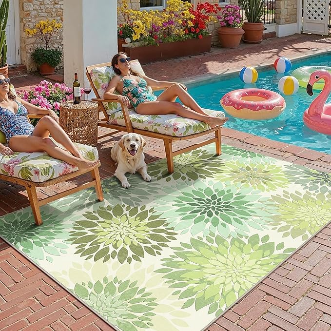 5x8 Indoor Outdoor Area Rug Washable Patio Rug Green Non Slip Non Shedding - Image 2