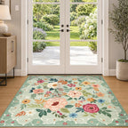 DUKINO 4x4 Square Area Rug, Floral Indoor Floor Washable Entryway Rug - Image 9