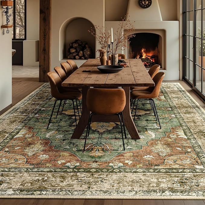 RELEANY Area Rugs Large 10'x12' Washable Non-Slip, Floral Vintage Distress - Image 4