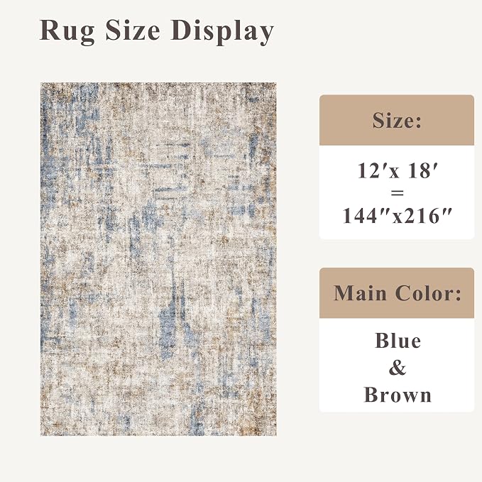 12x18 ft Extra Large Living Room Rug – Washable Modern Abstract Neutral - Image 2