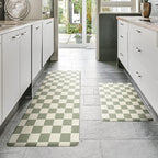 Beige Sage Checkered Grid Checkerboard Kitchen Rug Sets, Anti-Fatigue, - Image 2