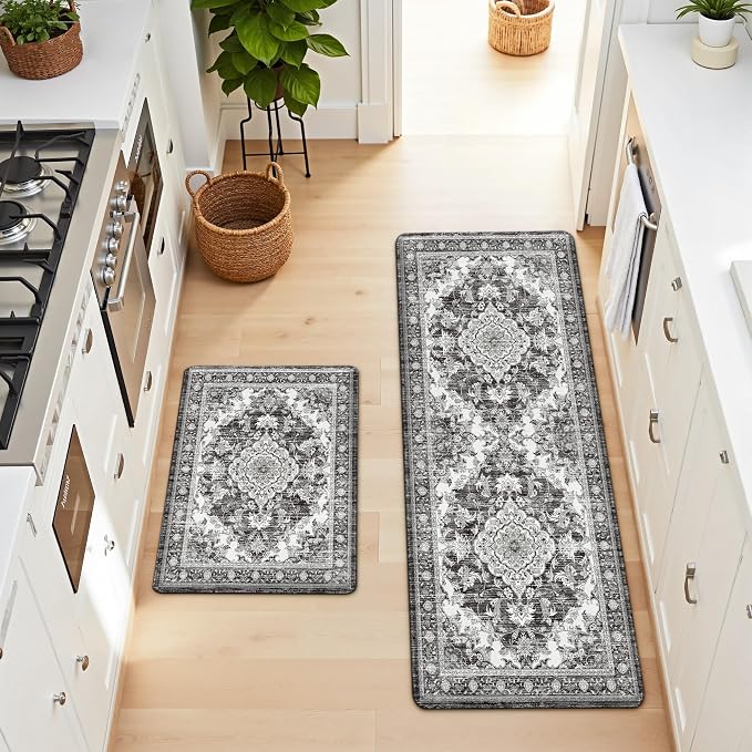 Boho Kitchen Mats for Floor 2 Piece Set Anti Fatigue Cushioned PVC Kitchen Rugs - Image 8