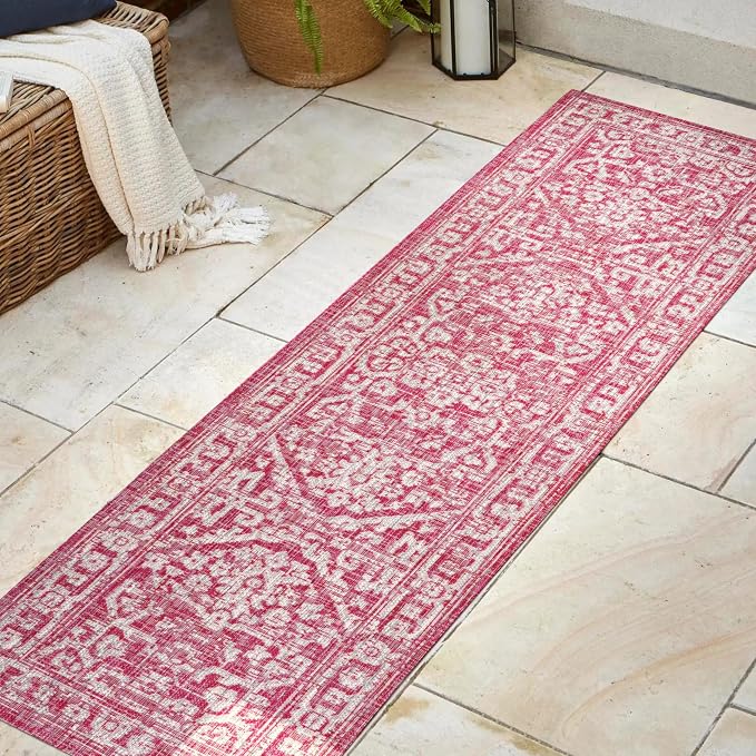 JONATHAN Y Boho Medallion Indoor Outdoor Runner Rug 2X8 Fuchsia/Light Gray - Image 3