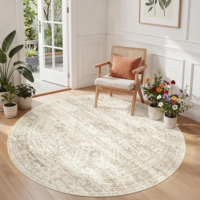Round Rug 6ft, Washable Circle Rug by Restydon