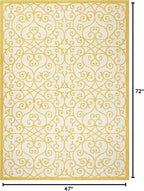 JONATHAN Y Vintage Filigree Indoor Outdoor Area Rug 4X6 Cream/Yellow, Madrid - Image 2