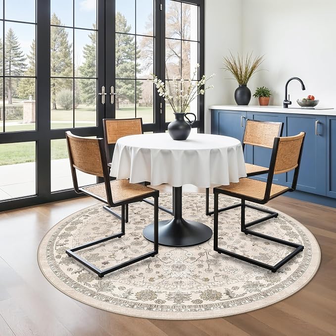 Round Kitchen Rugs 6ft Washable: Non-Slip Soft Low Pile Circle Area Rug by BYYVOORugsforYourHome