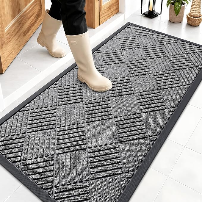OLANLY Front Door Mat Outside Entrance 47x23, Heavy Duty Sturdy Natural Rubber by OLANLY