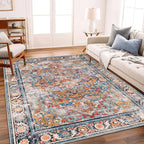 CHAMPLANT Washable Area Rug 10'x14' Boho Chic Medallion Distressed Design by CHAMPLANT