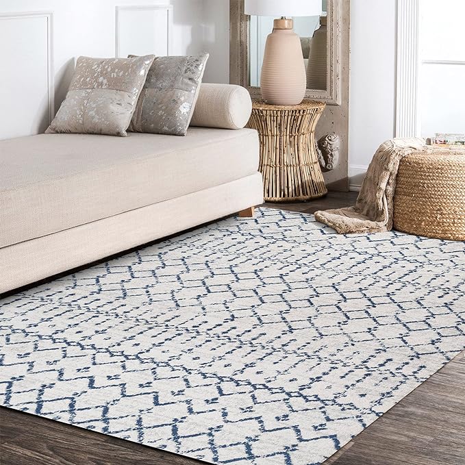 JONATHAN Y Boho Vintage Diamond Cream/Navy Indoor Area Rug 4X6 ft, Moroccan Hype - Image 5