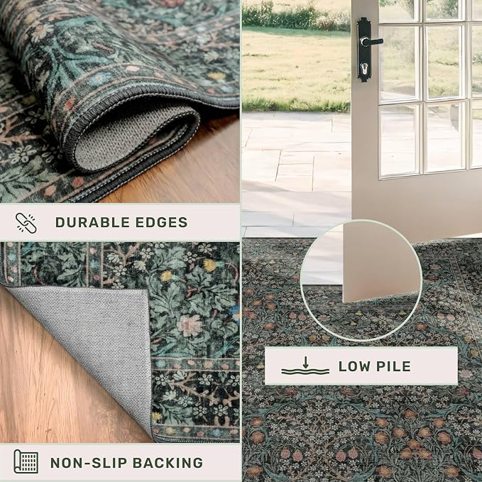 Dark Green Washable 3x12 Extra Long Runner Rug - Image 4