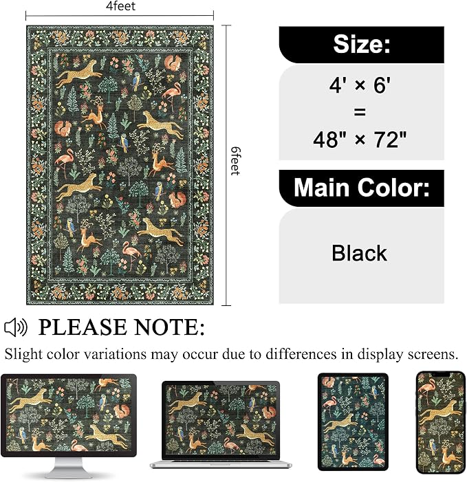 DUKINO 4x6 Rug, Washable Animal Area Rug - Image 2