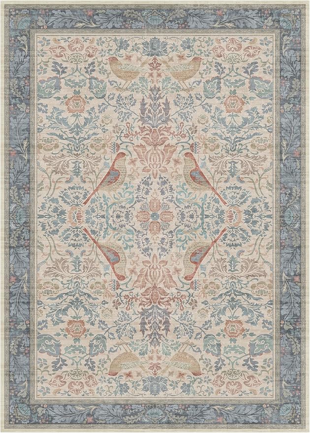Hazo Haus Soft Red Blue Floral Area Rug 5x7 - Image 7