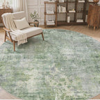 Soalmost 9x9 Green/Ivory Round Rug 9ft Living Room Circle Rug Vintage Round - Image 2