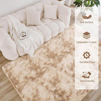 Litanika 5x8 Shag Area Rug for Living Room Bedroom, Tie-Dyed Beige High Pile - Image 4