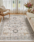 6x9 Vintage Area Rug: Washable Neutral Soft Non Slip Thin Large Floor Carpet by MICGEEK