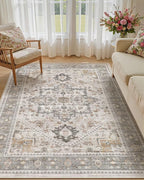 6x9 Vintage Area Rug: Washable Neutral Soft Non Slip Thin Large Floor Carpet by MICGEEK