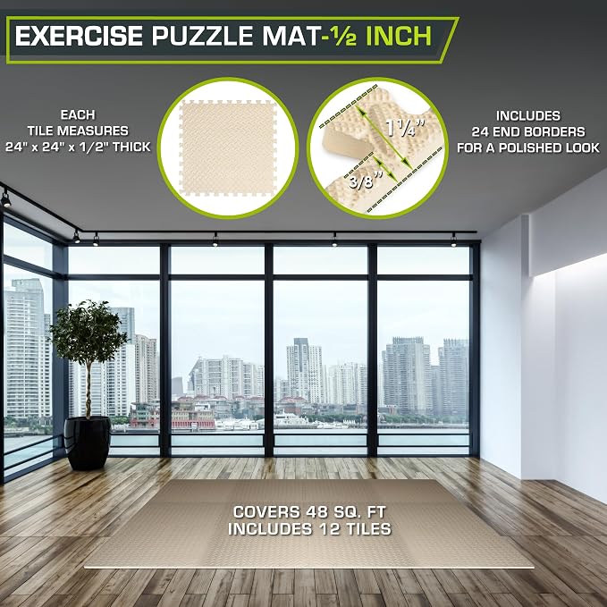 ProsourceFit Exercise Puzzle Mat 1/2-inch, EVA Interlocking Foam Floor Tiles - Image 2