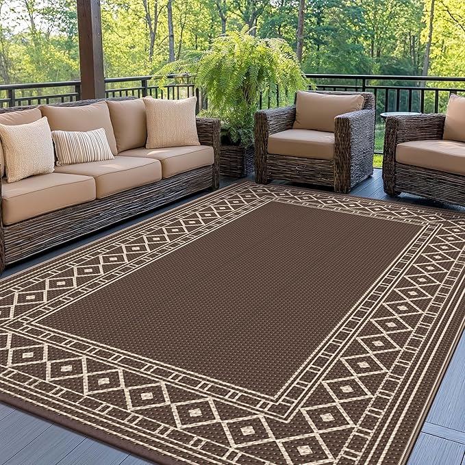 GENIMO Outdoor Rug Waterproof for Patio, Outside Area Mat for Rv, Coffee & Beige by GENIMO