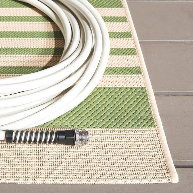 SAFAVIEH Courtyard Collection 2'3' x 12' Green/Beige CY6062 Stripe Indoor/ - Image 3