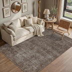 Latte&Fog 4x6 Rug for Living Room, Vintage Brown Washable Area Rug, Boho Floral - Image 2
