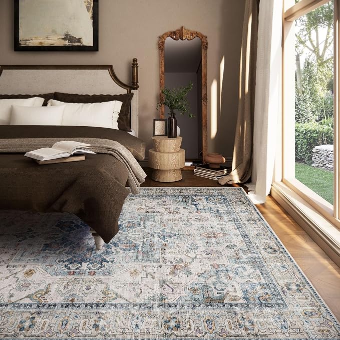 6x9 Area Rugs for Living Room: Washable Bedroom Rug Boho Vintage Rugs Stain - Image 3