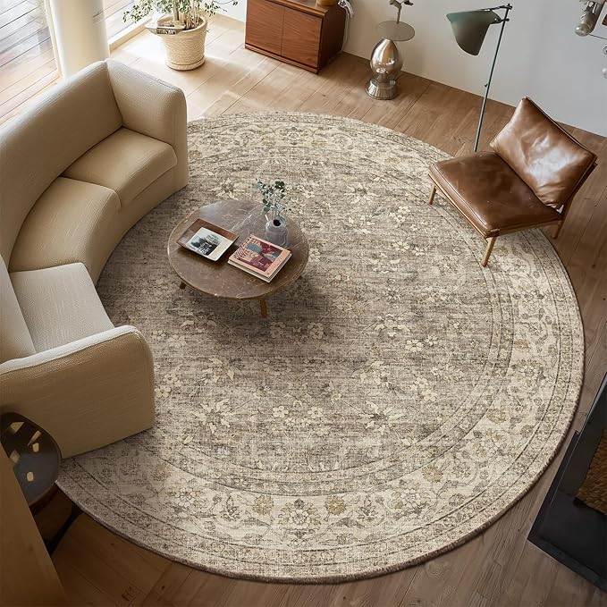 6ft Washable Round Rugs for Bedroom: Circle Living Room Rug Vintage Non Slip by palohom