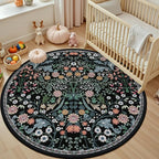 Round Area Rug for Living Room: 4 ft Floral Washable Circle Rug Soft Boho - Image 5