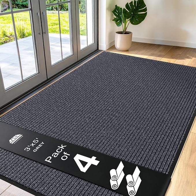 4 Pack Grey Commercial Door Mat 3'x5' Heavy Duty Industrial Floor Mat by Unknown