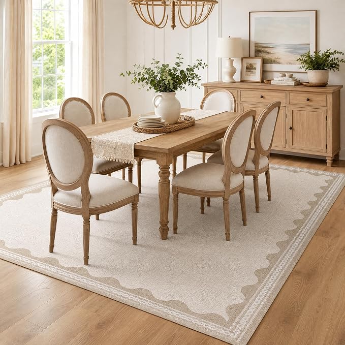 GarveeHome Scalloped Beige Washable Rugs 10x13 Rug - Image 3