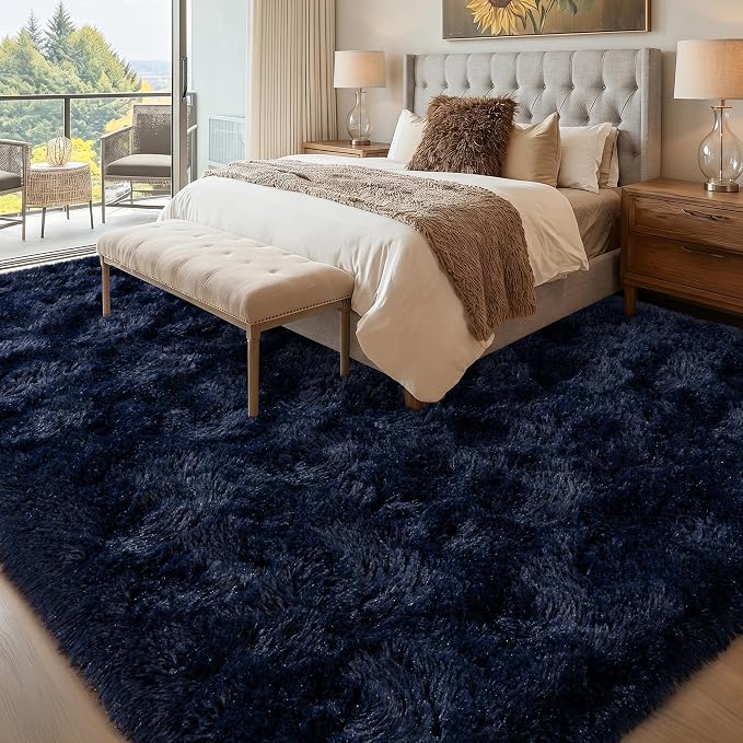 Navy Blue Rug for Living Room, 8x10 Large Fluffy Rugs for Bedroom, Soft Carpet - Image 2