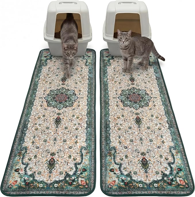 Hompet Cat Litter Mat 2 Pack, 18x54 Large Machine Washable Trapping Mats by Hompet