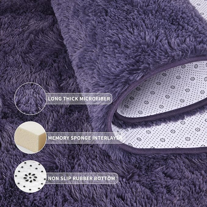Tepook 5x8 Area Rugs for Living Room, Soft Fluffy Shag Gray Purple Rug for - Image 5