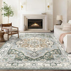 10x12 Washable Area Rug: Vintage Neutral Soft Non Slip Thin Large Floor Carpet - Image 3