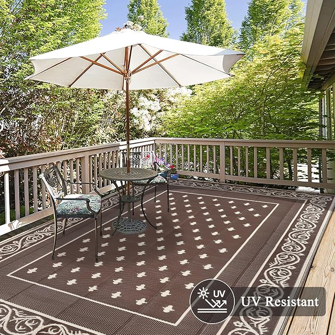 Pauwer Waterproof Outdoor Rug 8x10, Reversible Plastic Straw Patio Camping Rug - Image 4