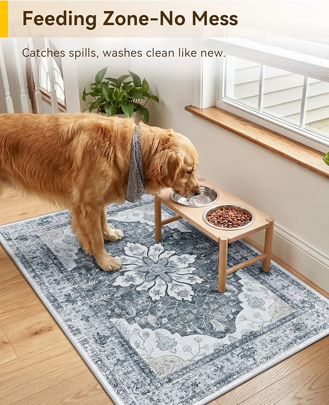 RELEANY Area Rugs Small 2'x3' Washable Non-Slip, Floral Vintage Distress - Image 4