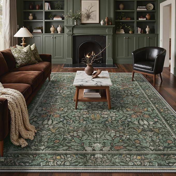 GENIMO 10x14 Washable Area Rug, Non-Slip Vintage Boho Floral Carpet, Large Area by GENIMO