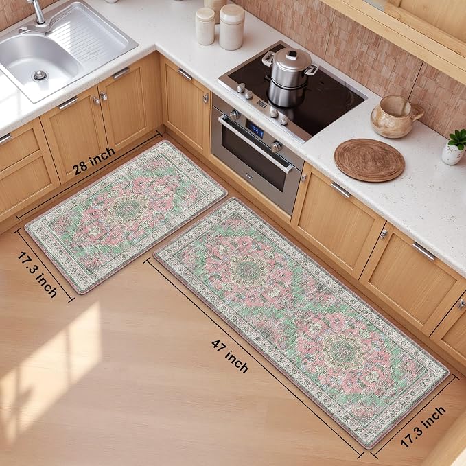 Boho Kitchen Mats for Floor 2 Piece Set Anti Fatigue Cushioned PVC Kitchen Rugs - Image 2