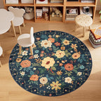DUKINO Floral Round Rug, 4ft Washable Circle Rug, Non Slip Indoor Low Pile - Image 2