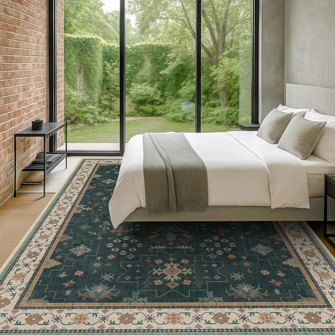 Hazo Haus Dark Green Vintage Living Room Rug 9x12 - Image 5