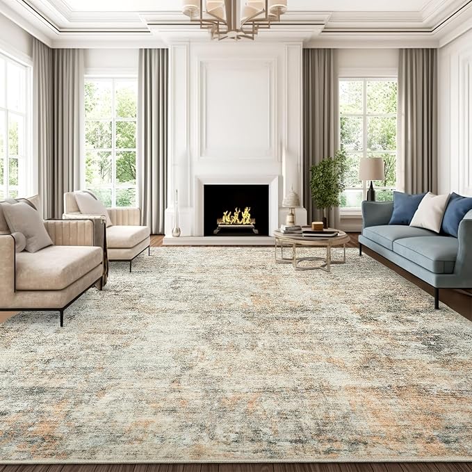 Soalmost Abstract Rug 8x10 Large Living Room Rugs Neutral Modern Washable Area - Image 2