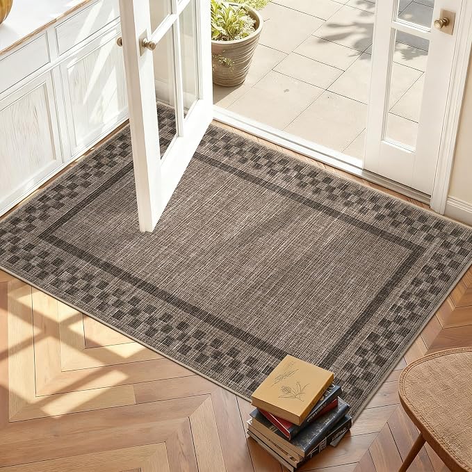 Small Area Rug 2x3 Modern Checkered Entry Rug Solid Color Scalloped Kitchen - Image 7