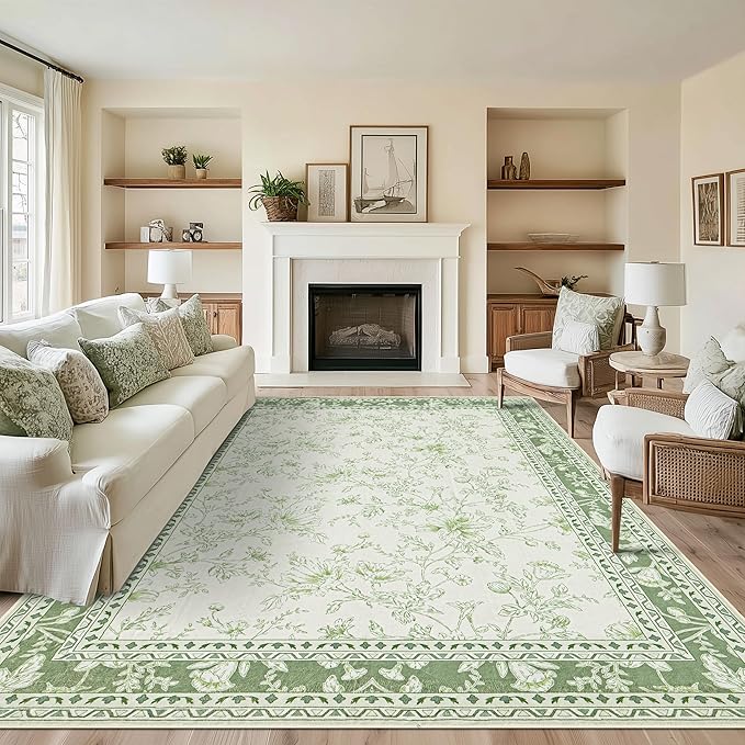 Sage Green Area Rugs 10x12 for Living Room Boho Washable Extra Large Floral - Image 7