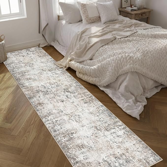 2.6'x14' Runner Rug Washable Rug: Modern Abstract Soft Thin Runner Rug Brown - Image 3