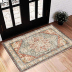 CHAMPLANT 2'x3' Red Khaki Area Rug Washable Door Mat Vintage Distressed Doormat by CHAMPLANT